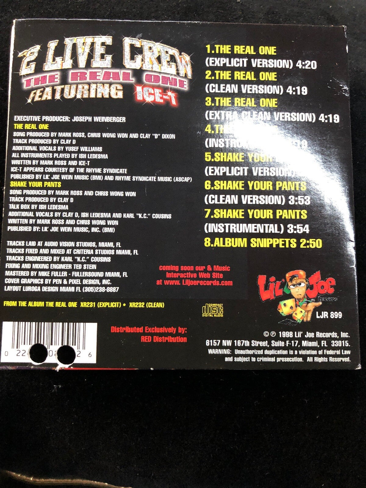 The 2 Live Crew Cd Single - The Real One Feat. Ice-T - LJR 899 - 1998, 8 Songs1