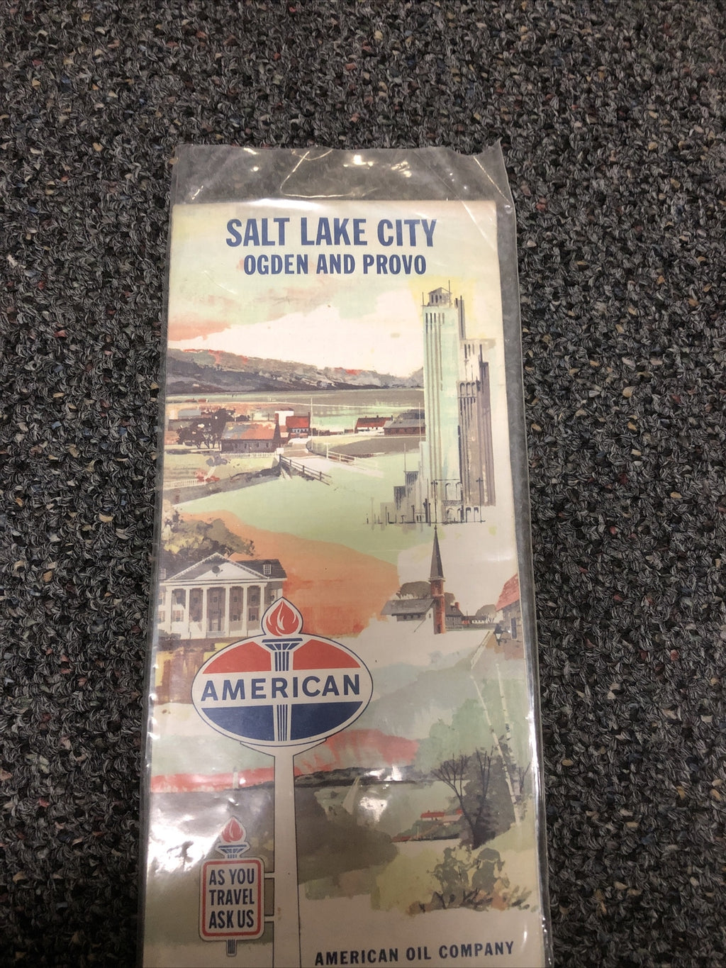 1961 AMERICAN OIL COMPANY Road Map Utah Salt Lake City Provo Ogden Zion Map0