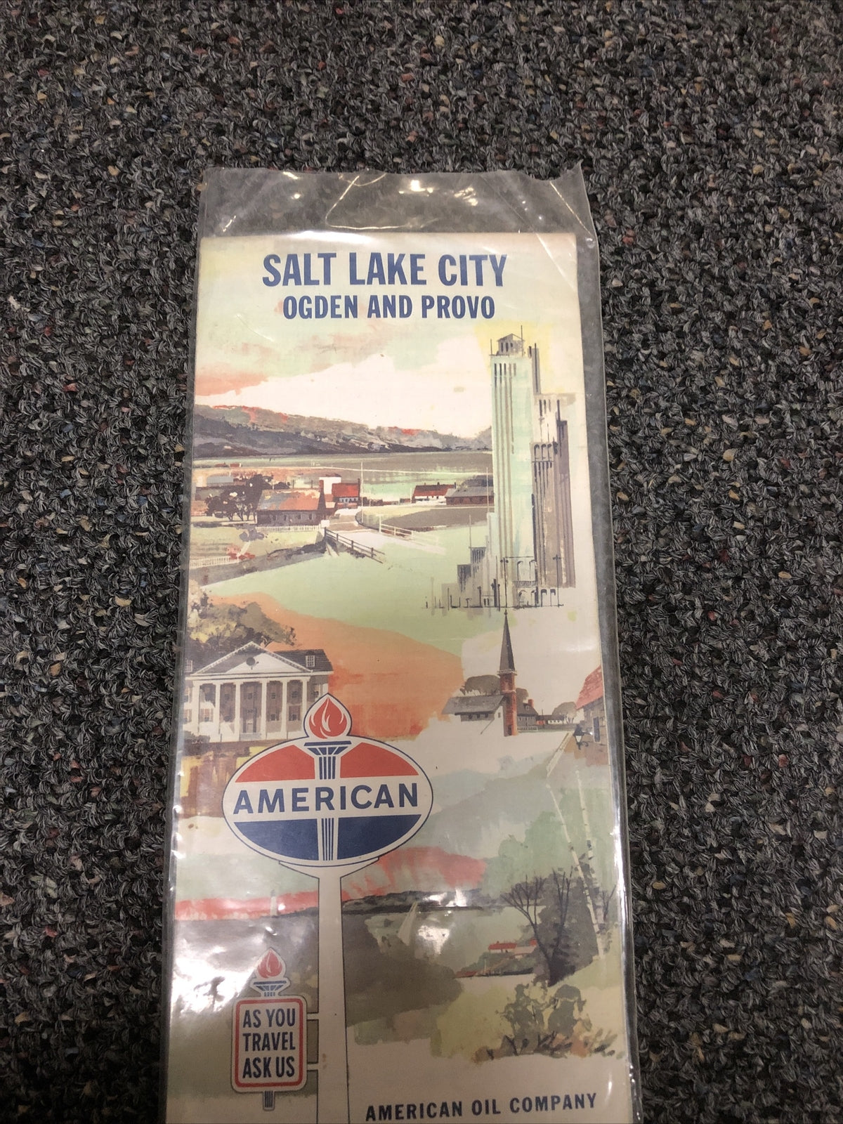 1961 AMERICAN OIL COMPANY Road Map Utah Salt Lake City Provo Ogden Zion Map0