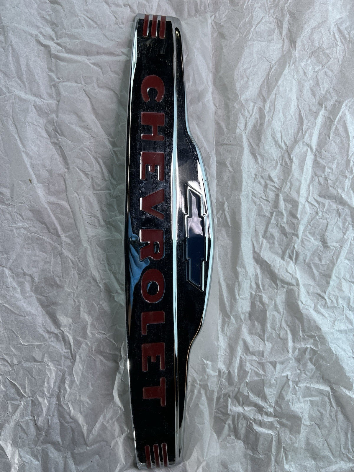 Vintage Chevrolet Hood Trim Panel Emblem 20” Chrome Red0