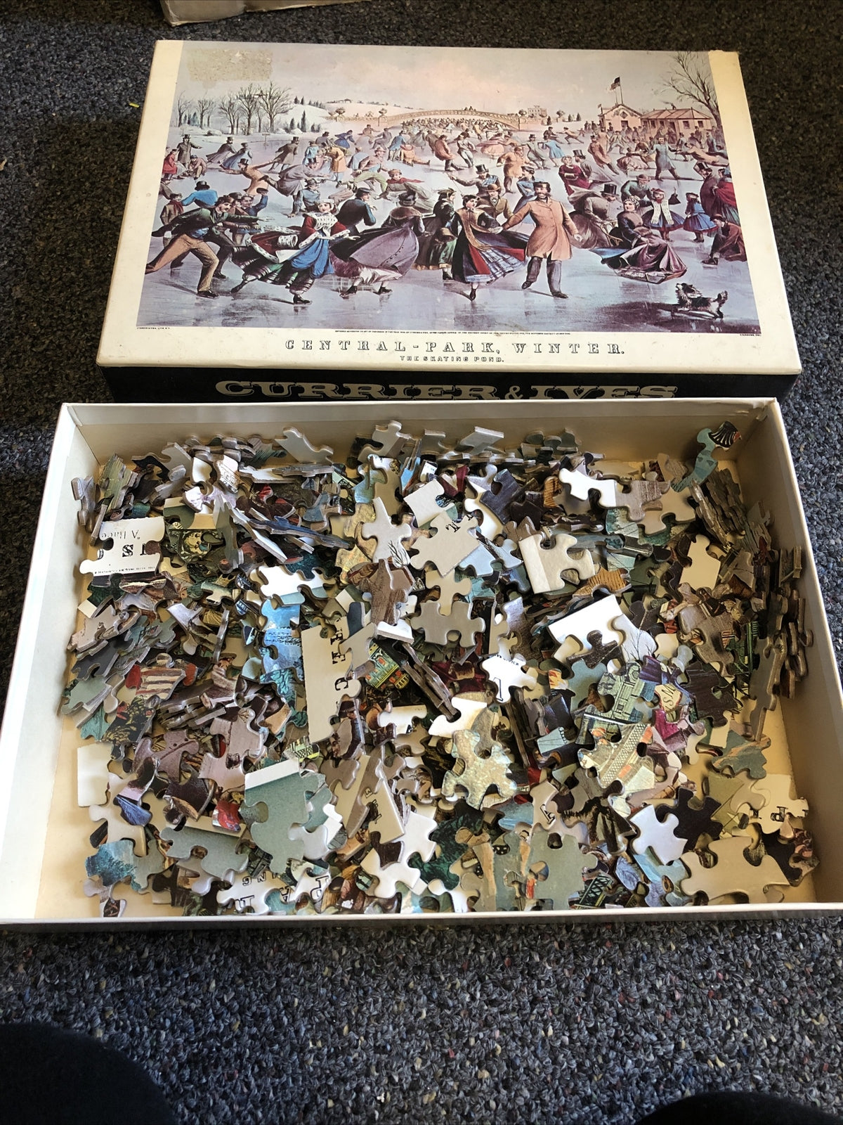 Currier & Ives Central Park Winter The Skating Pond 2 Sided Jigsaw Puzzle2