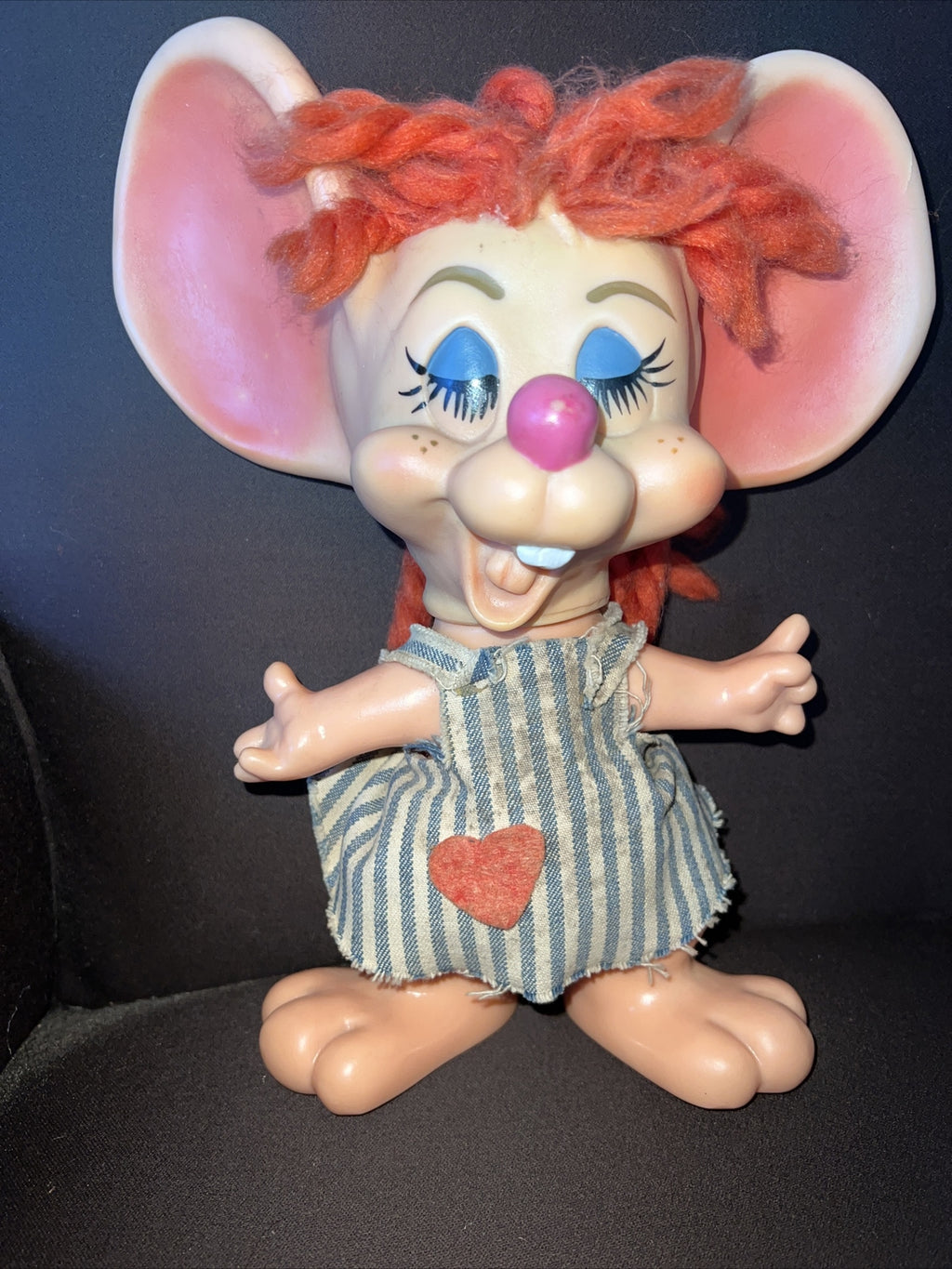 10” Vintage 1970 Roy Des Big Ear Mouse Topo Gigio Style Hillbilly Girl Bank5