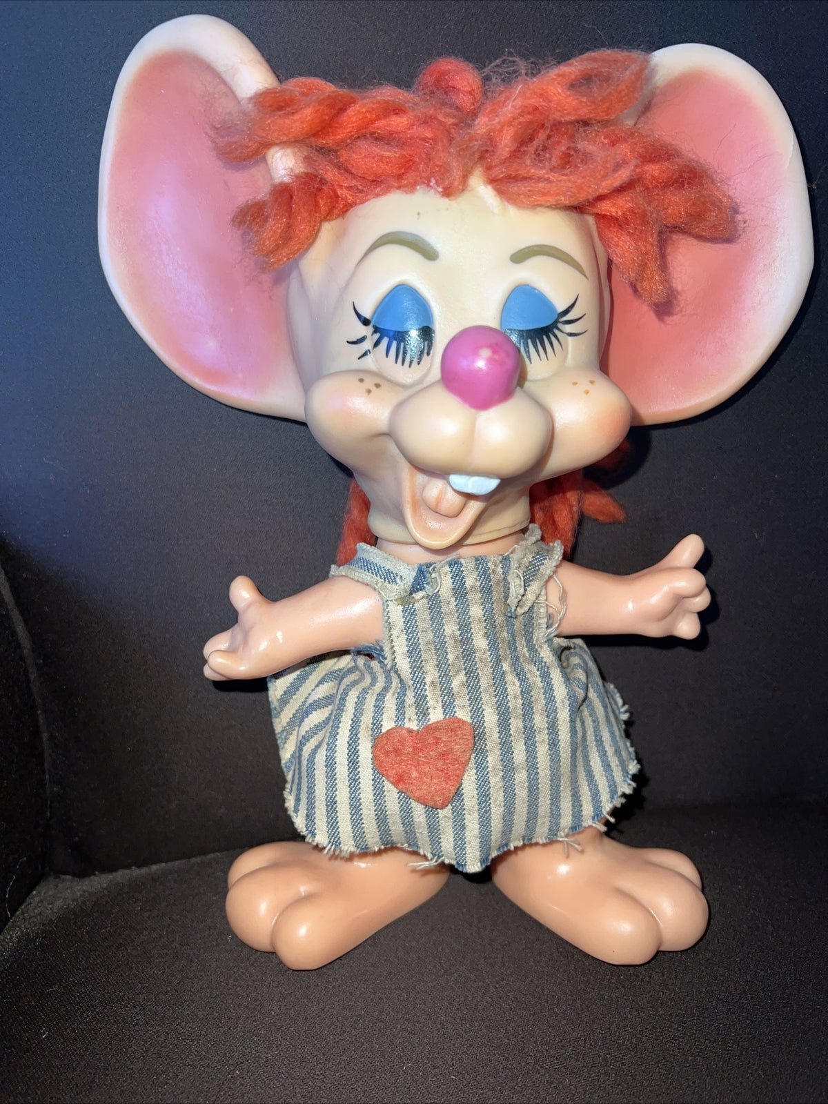 10” Vintage 1970 Roy Des Big Ear Mouse Topo Gigio Style Hillbilly Girl Bank5