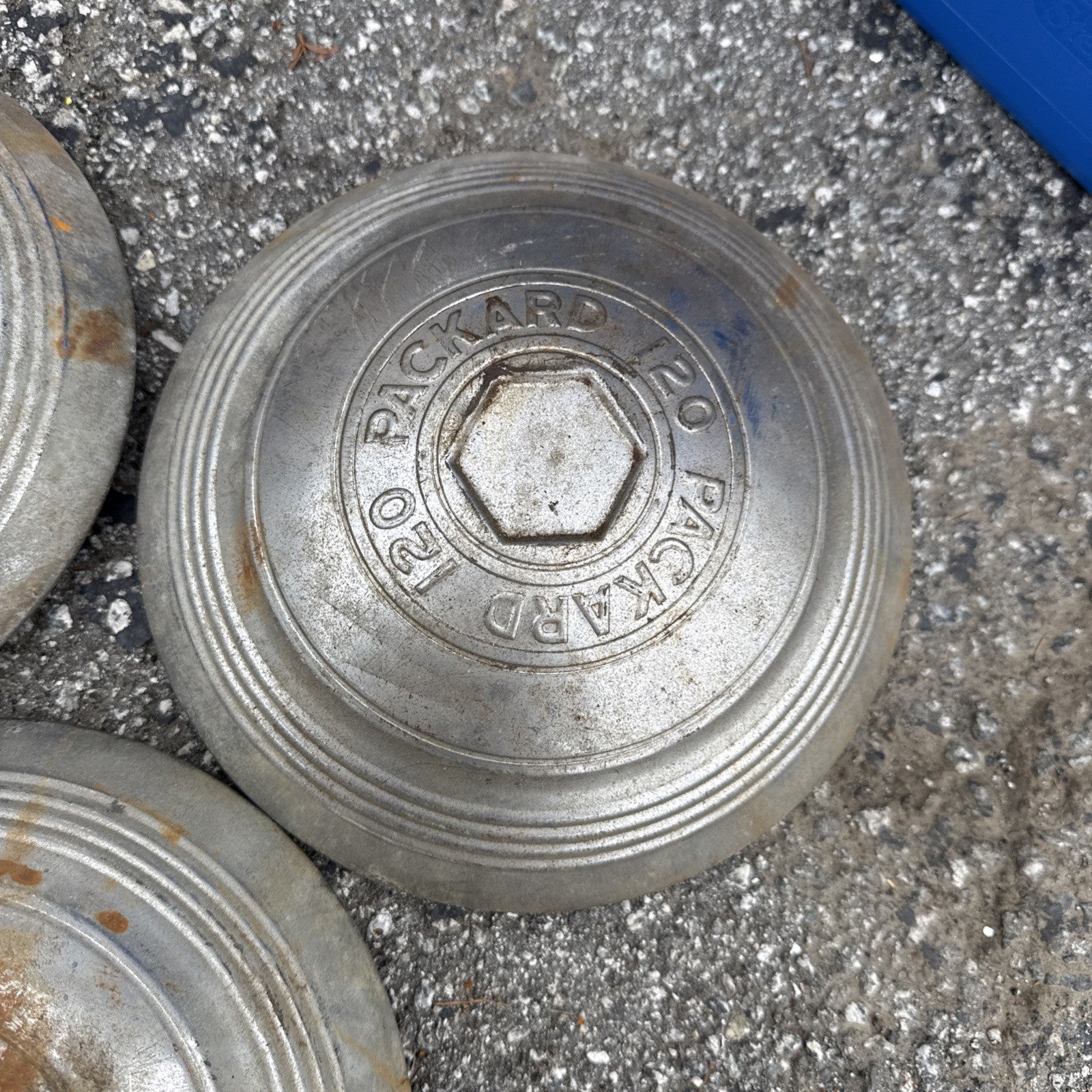 1937-39 model PACKARD 120 HUB CAP, Set of 3  10” diameter, hexagonal emblem5