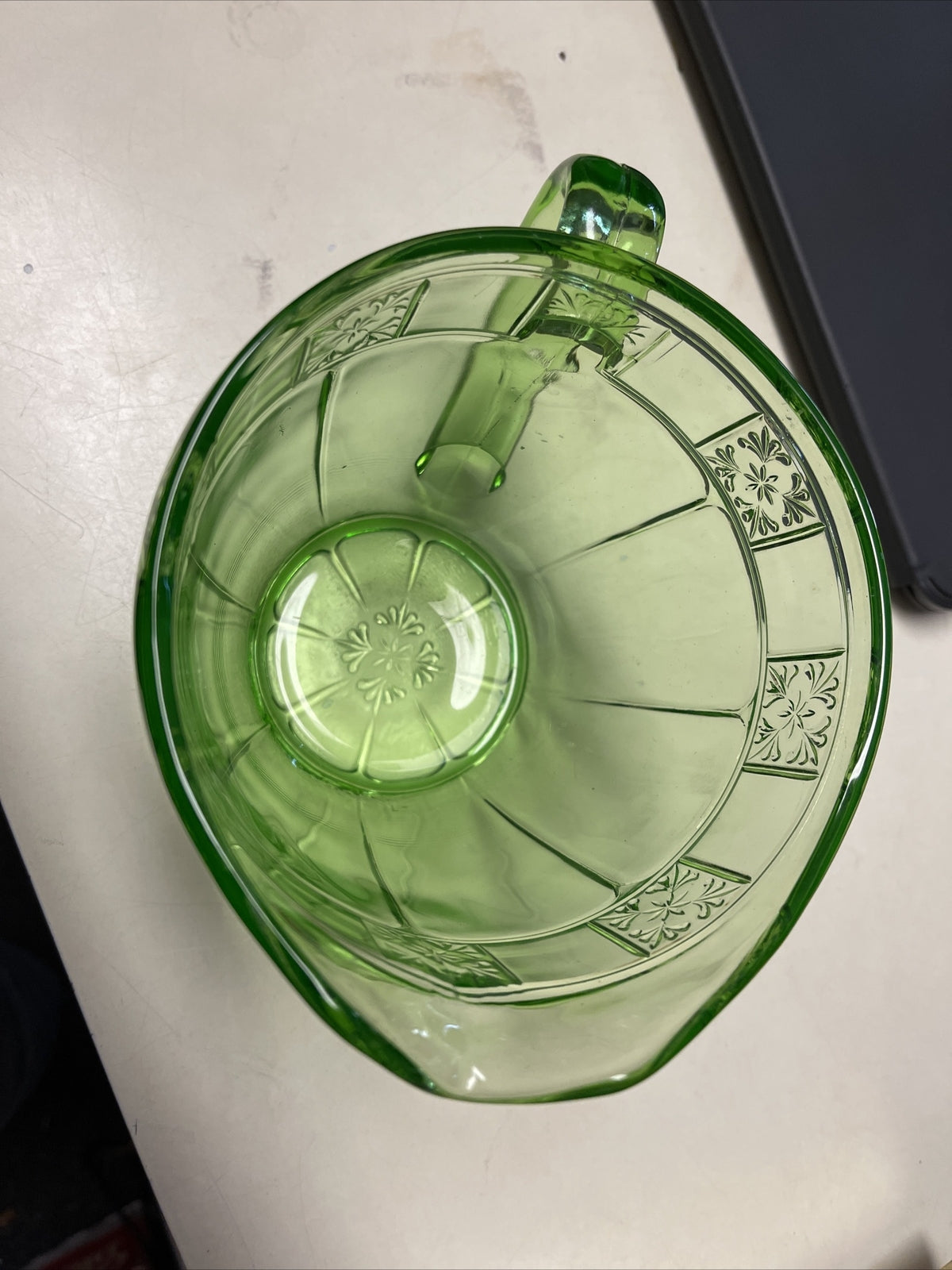 5” Vintage Emerald Green Glass Water Pitcher Very Unique1