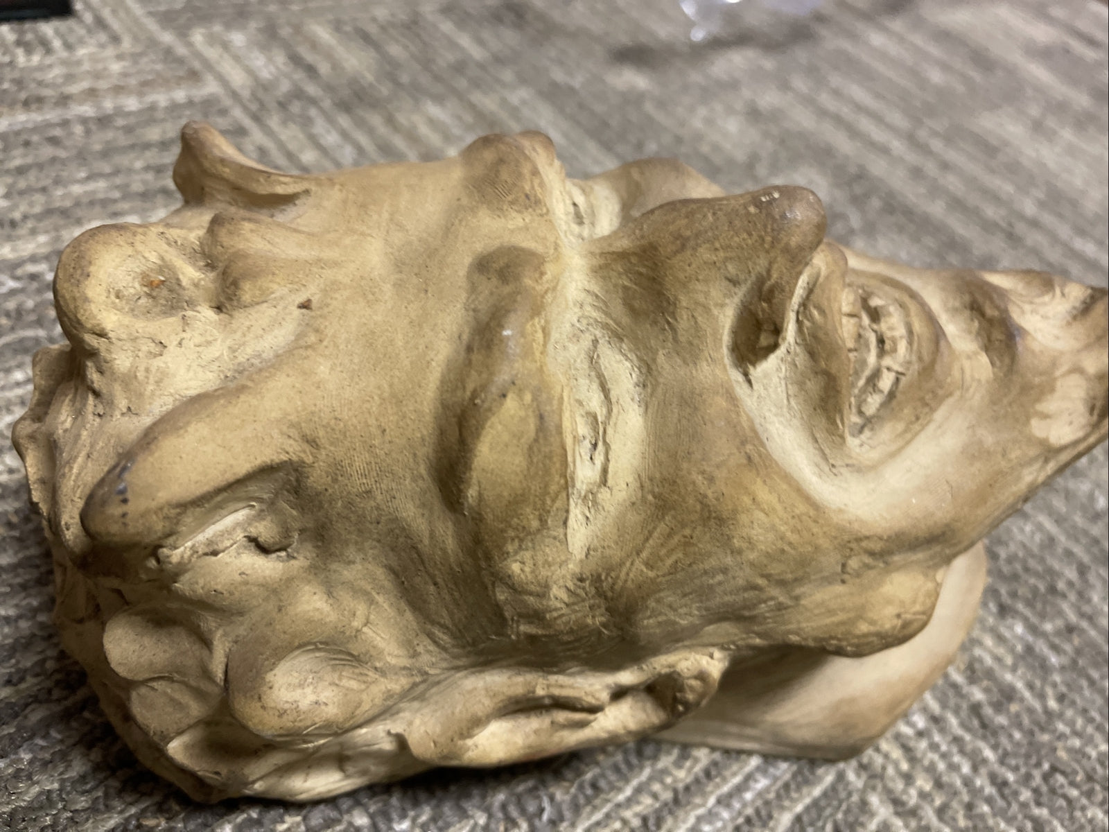 1912 Antique Devil Demon Gargoyle Monster Head Sculpture Oddities signed chase3