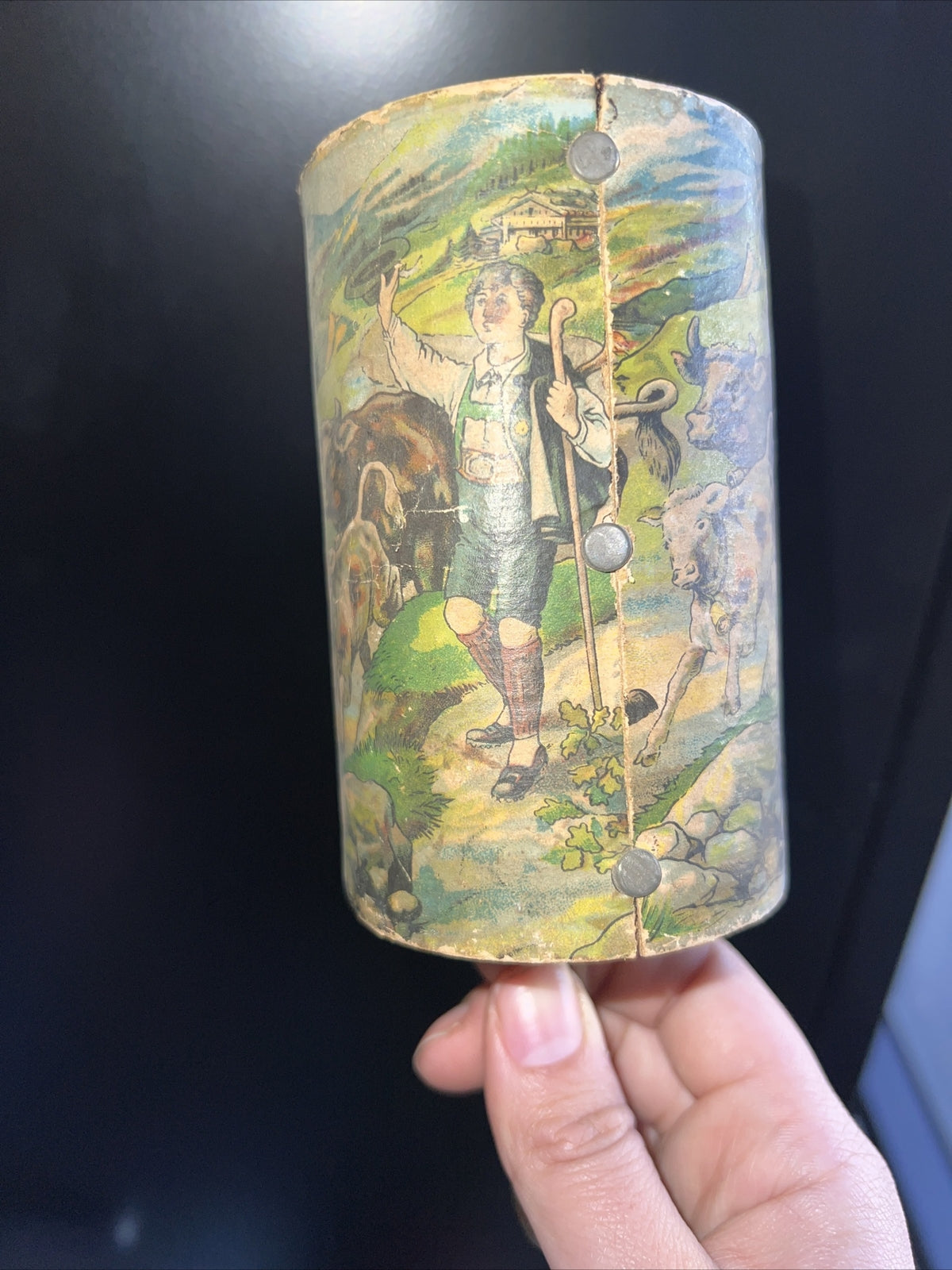 HTF Antique Celluloid Cylinder Handled Baby Rattle - Germany Scenery3