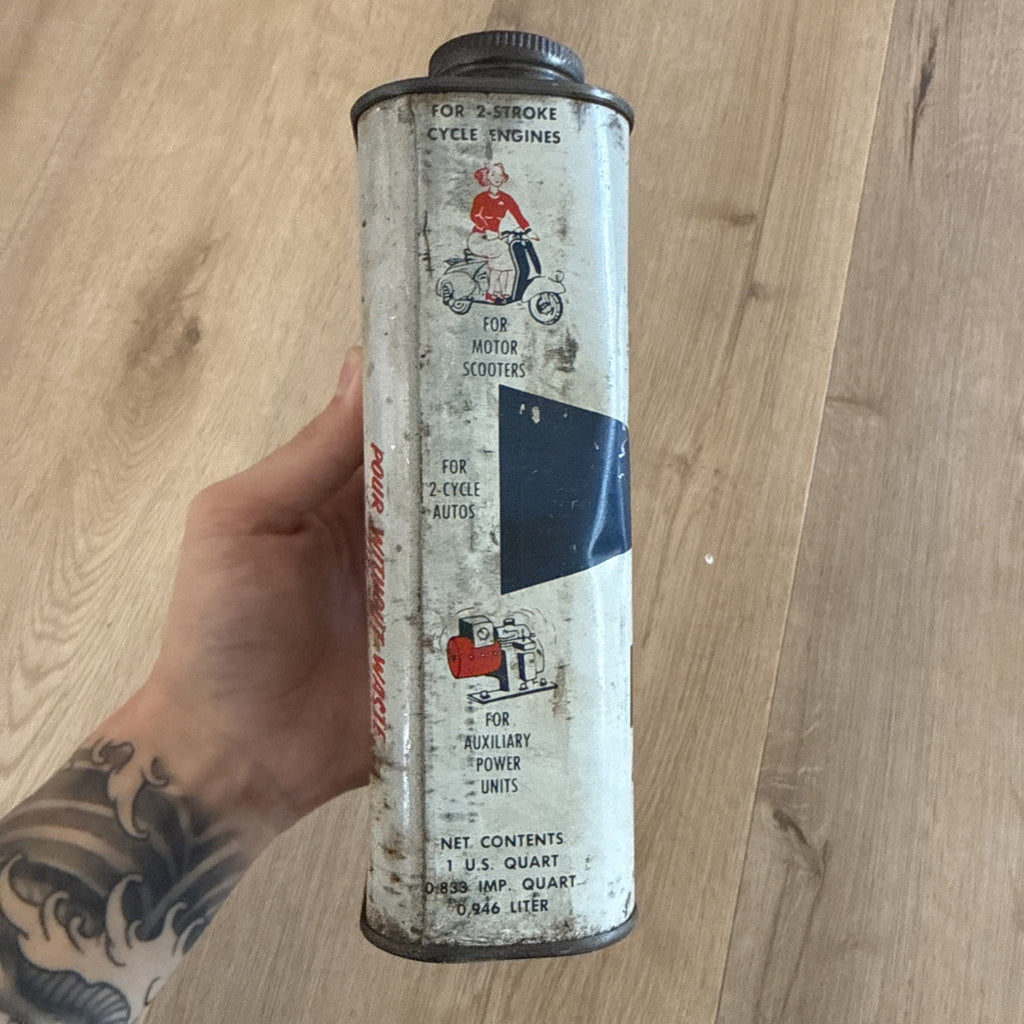 Vintage 1950s Mobil Mobiloil Outboard Motor Oil 1 Quart Can - Empty4