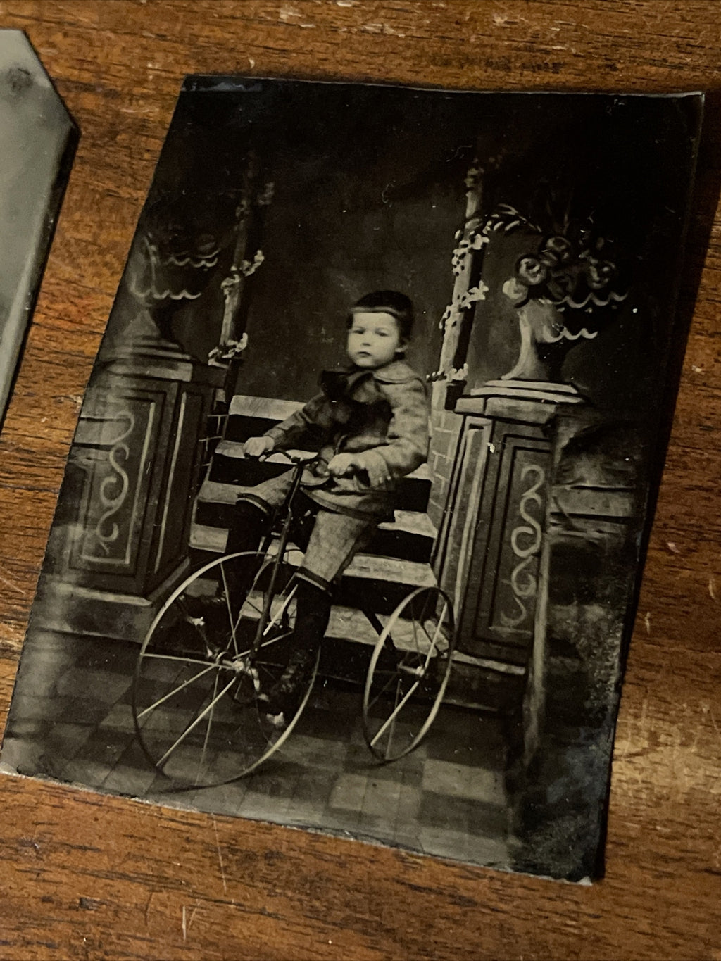 Woman on Bicycle Tintype, c1870s, 2.5" x 3.5"3