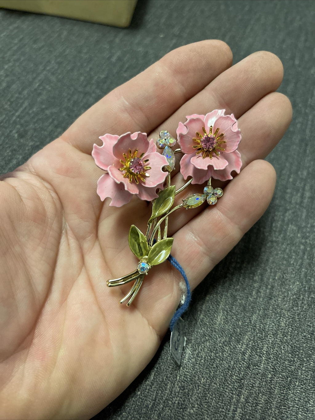 Signed Coro Huge Enamel Flower Brooch Ping Gold2