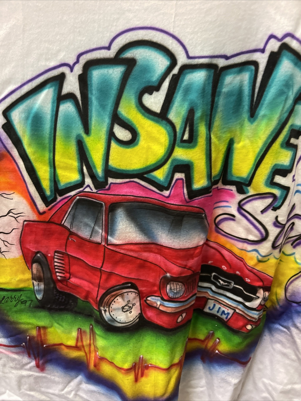 Vintage 90s Insane Stangs Ford Mustang Short sleeve Airbrushed XL Tshirt Signed5