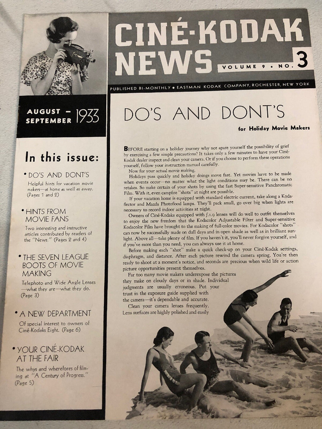 CINE-KODAK NEWS - VOL 9 / NO. 3 August- September 1933 * KODASCOPES LIBRARIES0