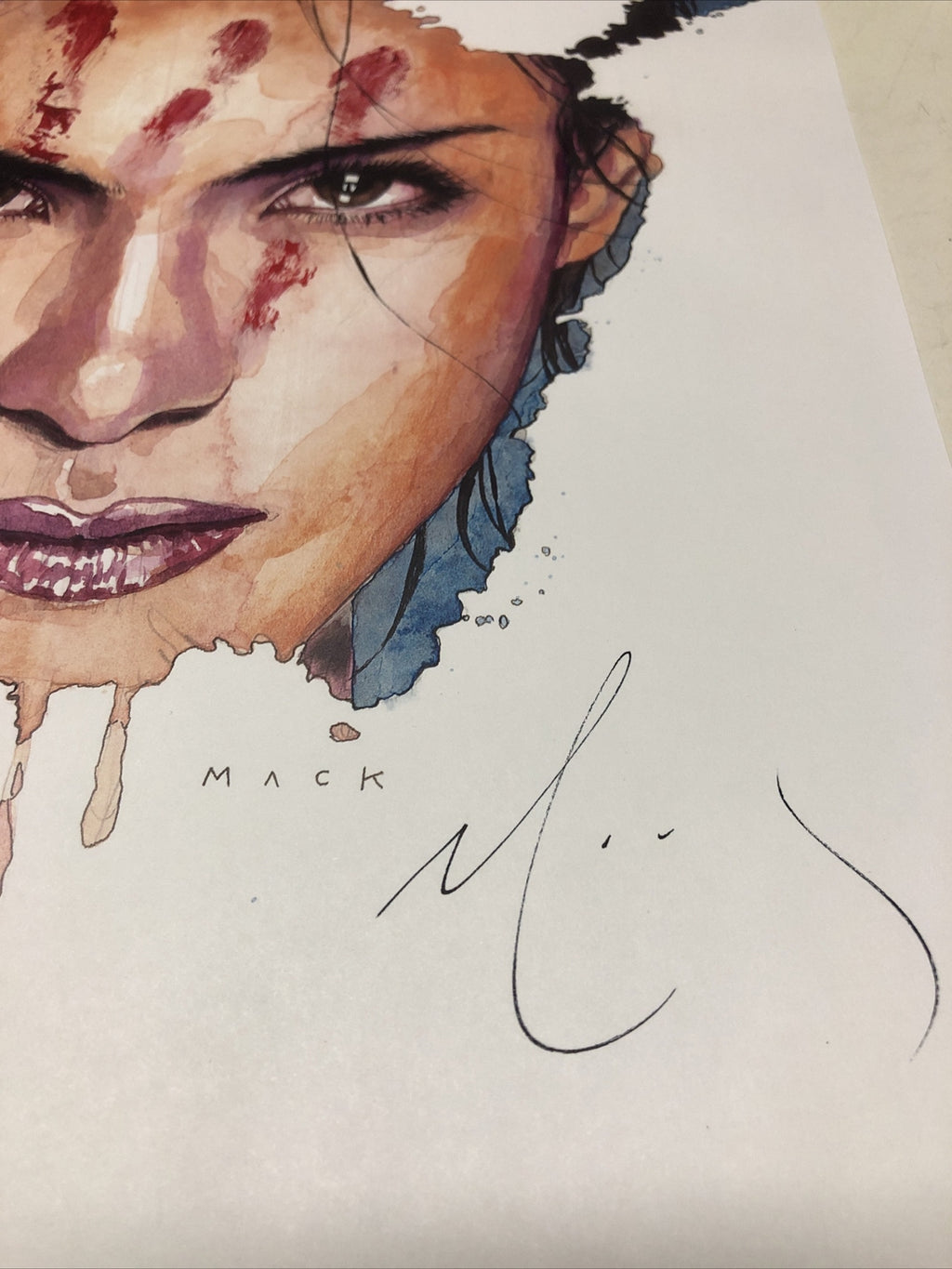 Signed Kabuki Art Poster watercolor Woman Hand Print MACK2