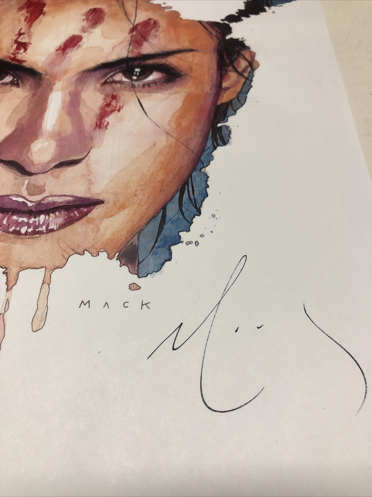Signed Kabuki Art Poster watercolor Woman Hand Print MACK2