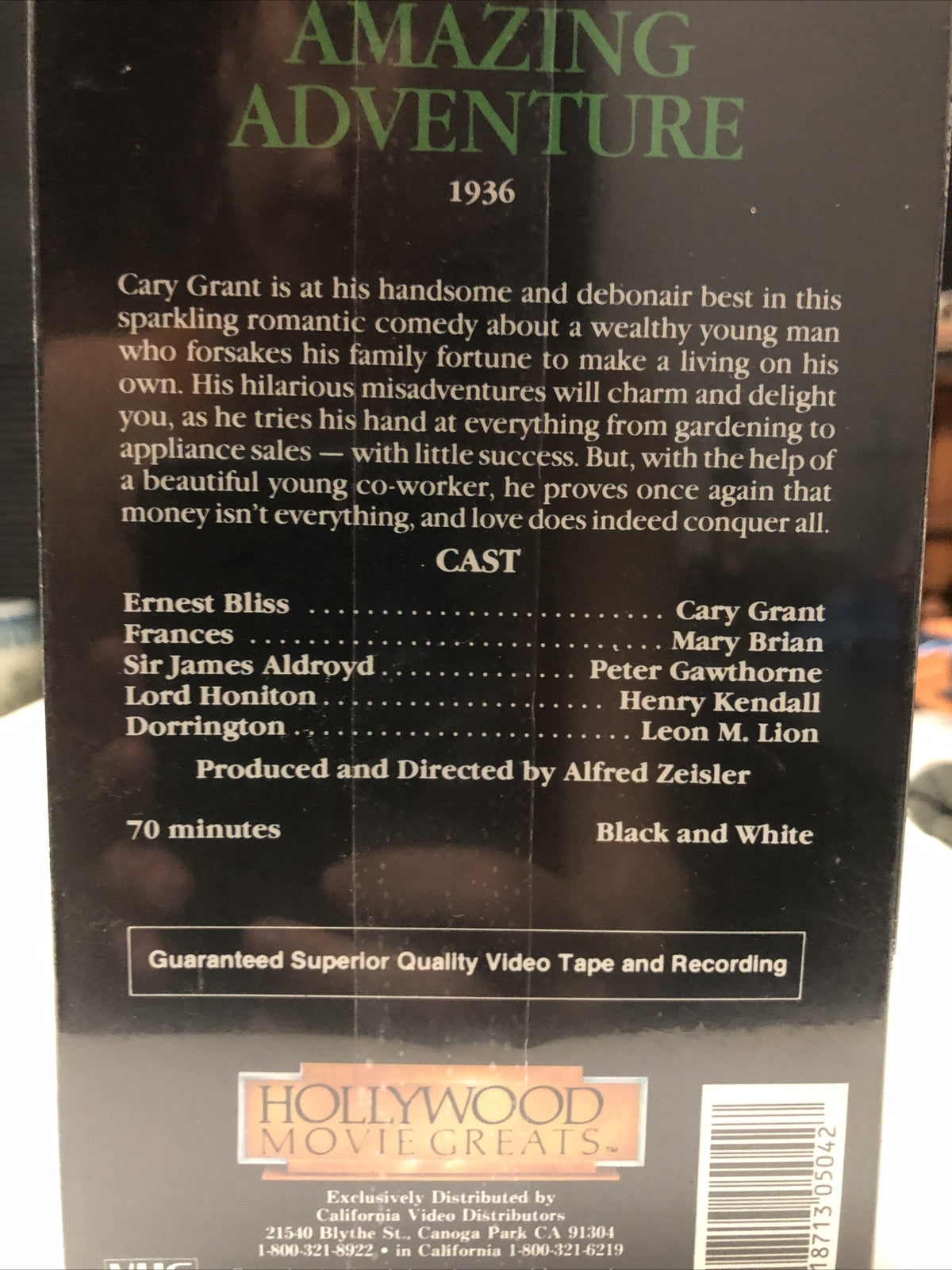 Factory Sealed The Amazing Adventure (VHS) Young Cary Grant. Hollywood Movie4