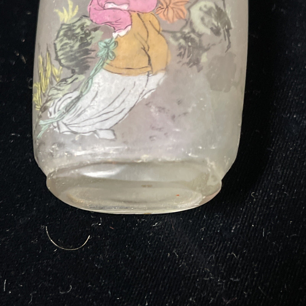 antique handmade Chinese glass carved stone reverse painted snuff bottle.1