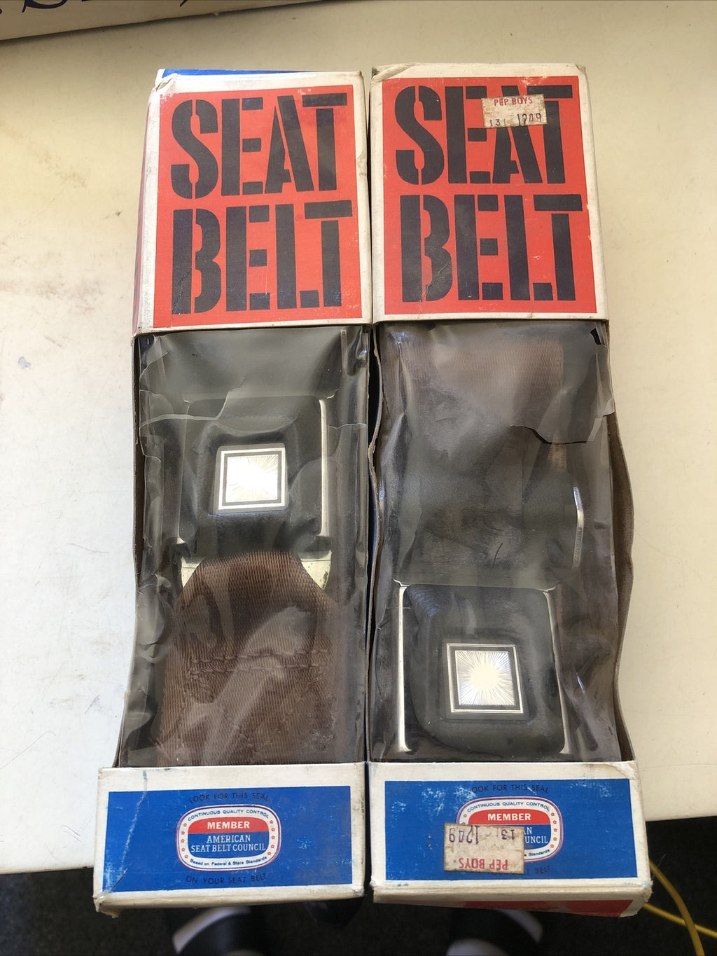 NOS Pair Vintage Superior Brown Lap Seat Belts Model 46-3230 Grand Prix0