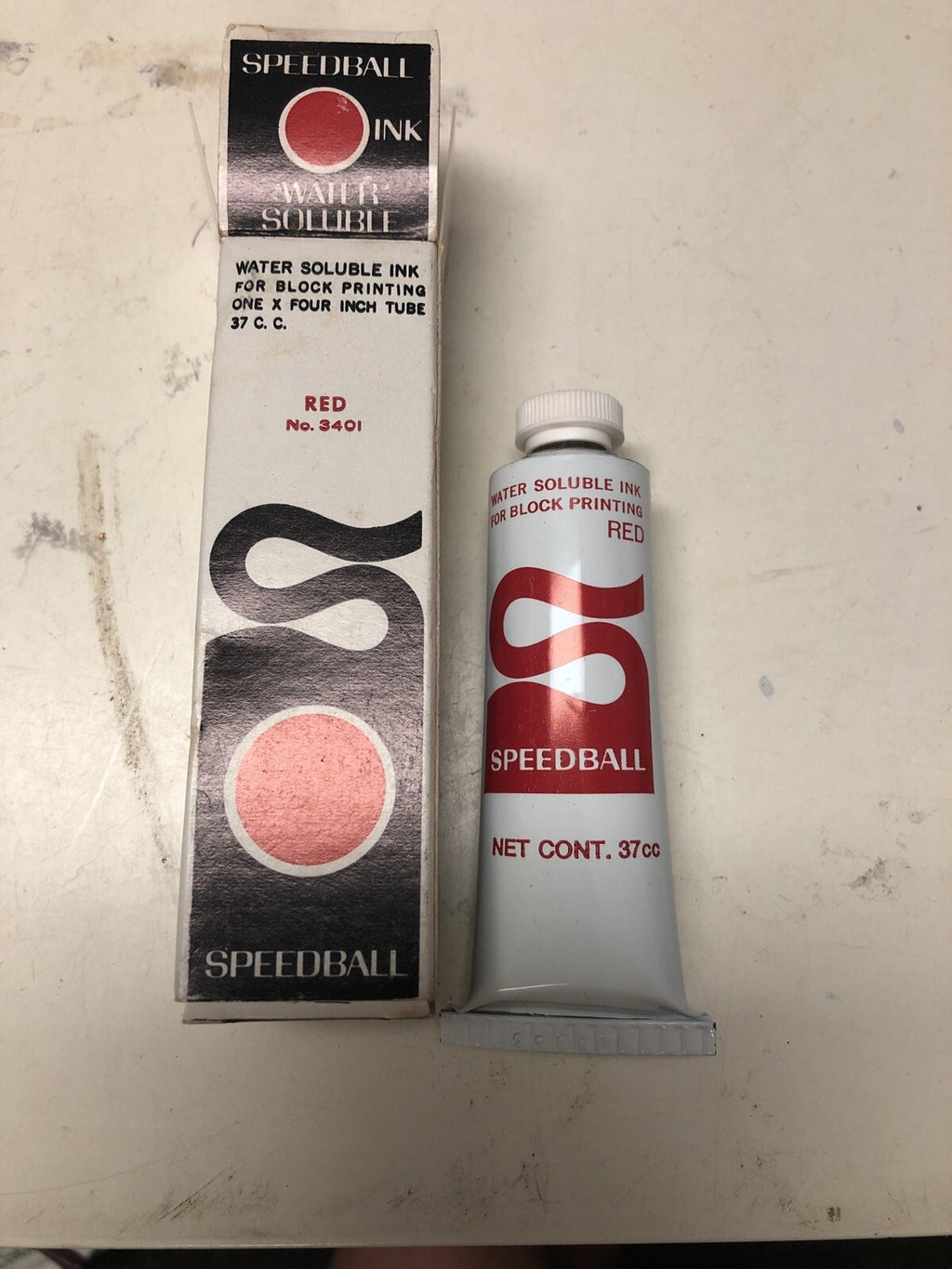 Vintage Made in USA NEW Speedball Block Printing INK Oil Base WHITE  Metal Tube0