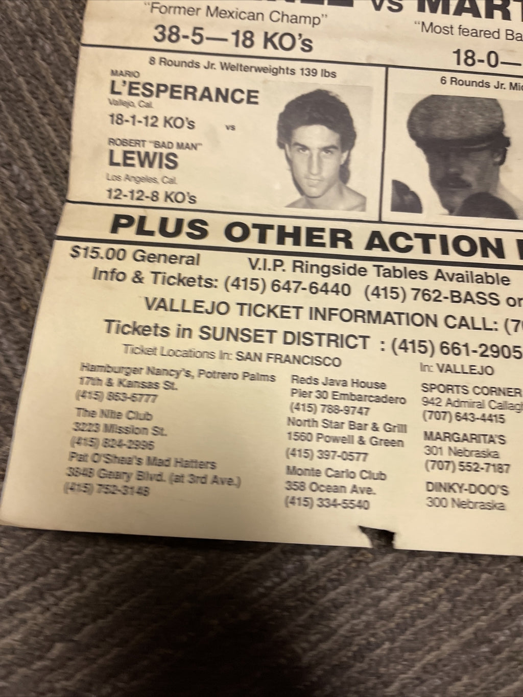 Vintage 1988 Pat Lawlor  Alberto Martinez Fight Boxing Flyer 21 X 10.5” Poster1
