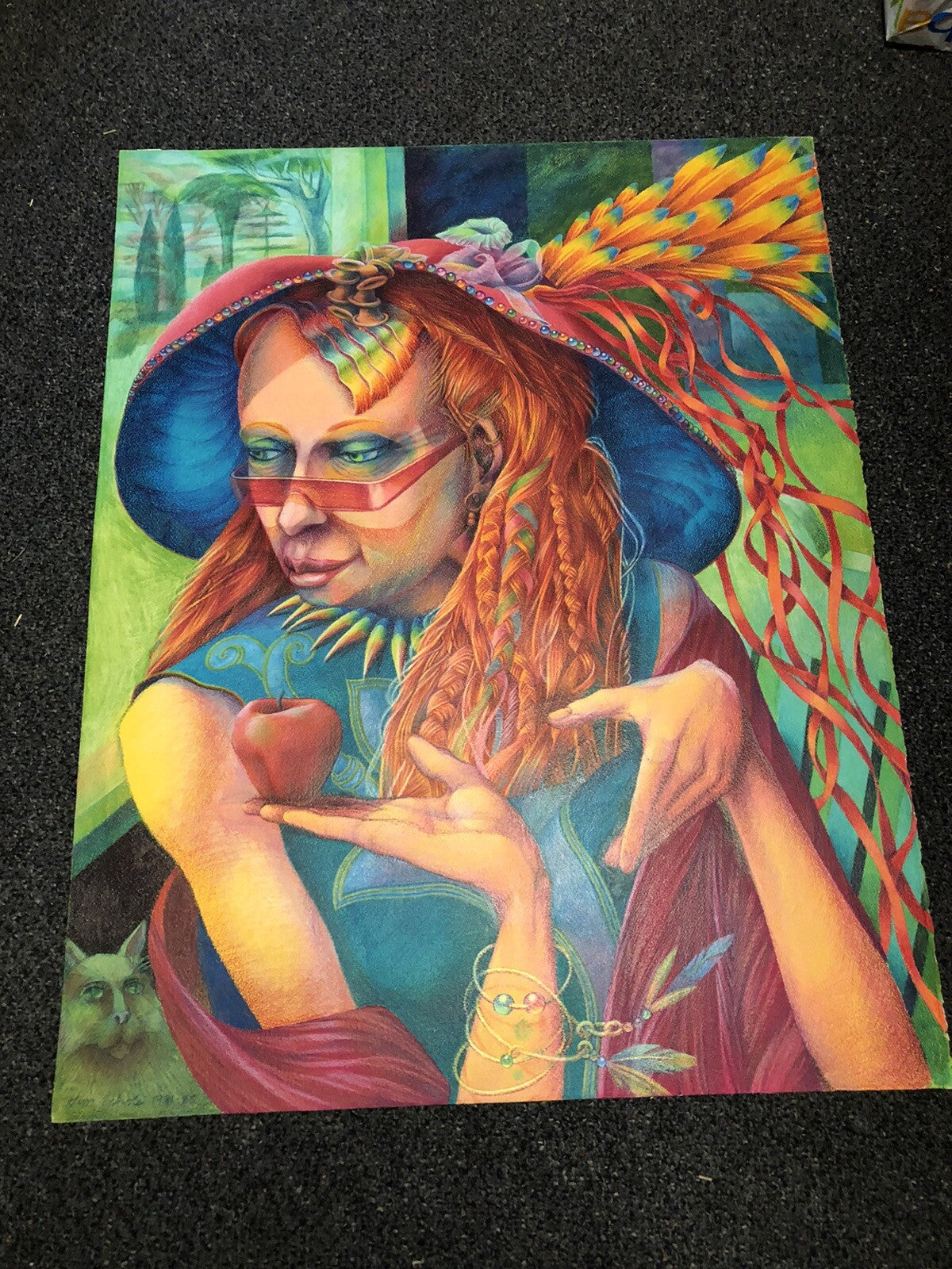 Vintage 1985 Original Art Vibrant Pastel By Tim Echols SIGNED Surrealism 28”x22”0