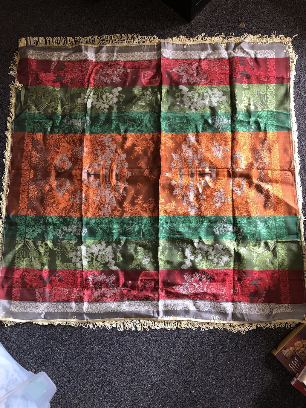 Vintage Double Sided Chinese Silk Brocade 37”x37”0
