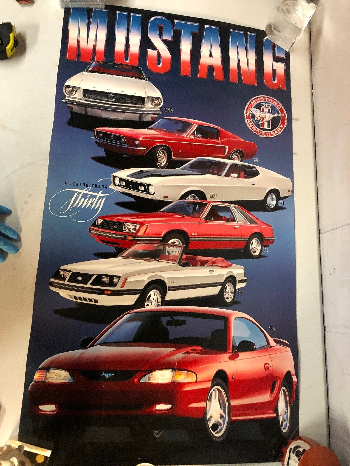 Ford Mustang 1964-1994 A Legend Turns Thirty Car Poster 26”x30”0