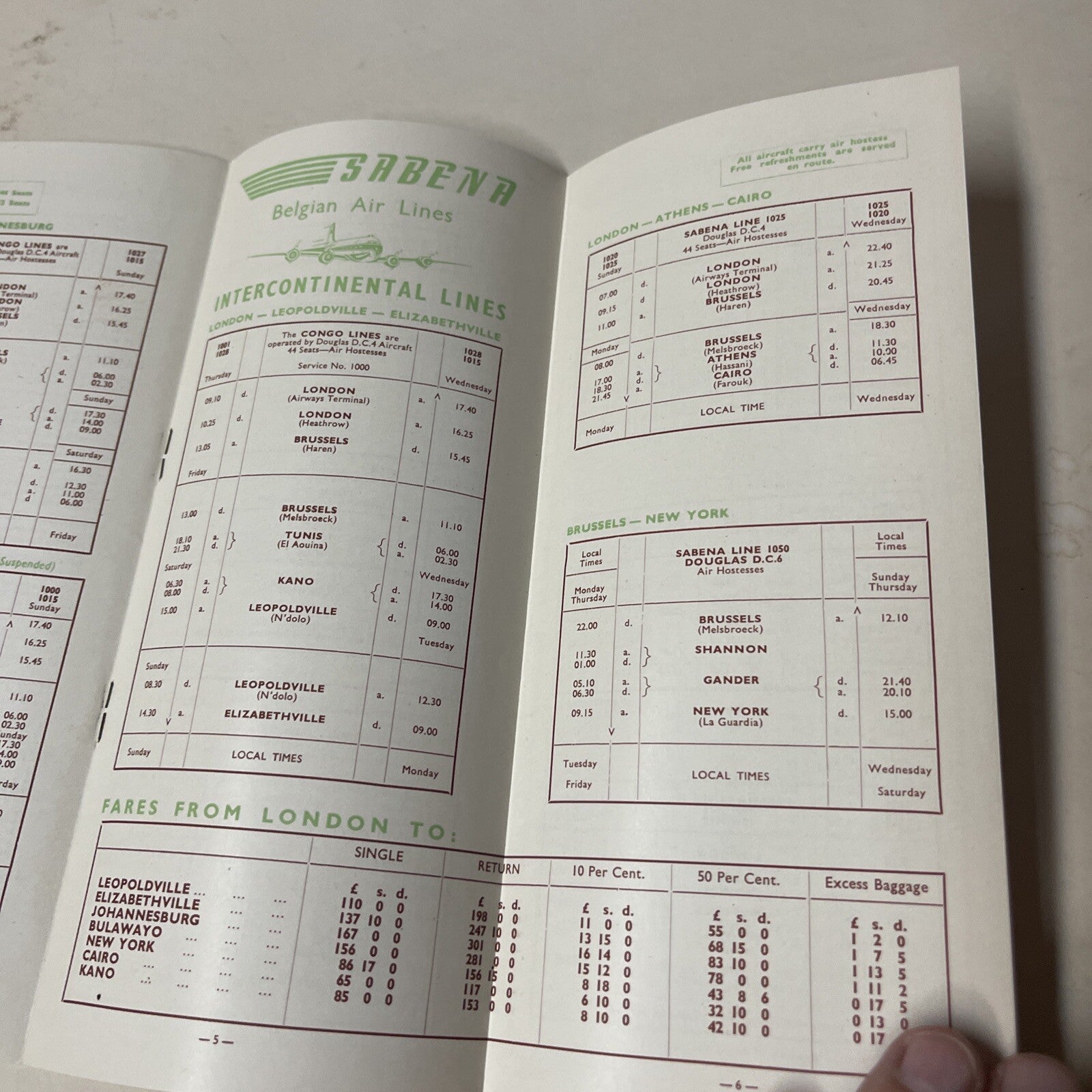 Sabena AIRLINE September 1948 TIMETABLE SCHEDULE Brochure flight cover2