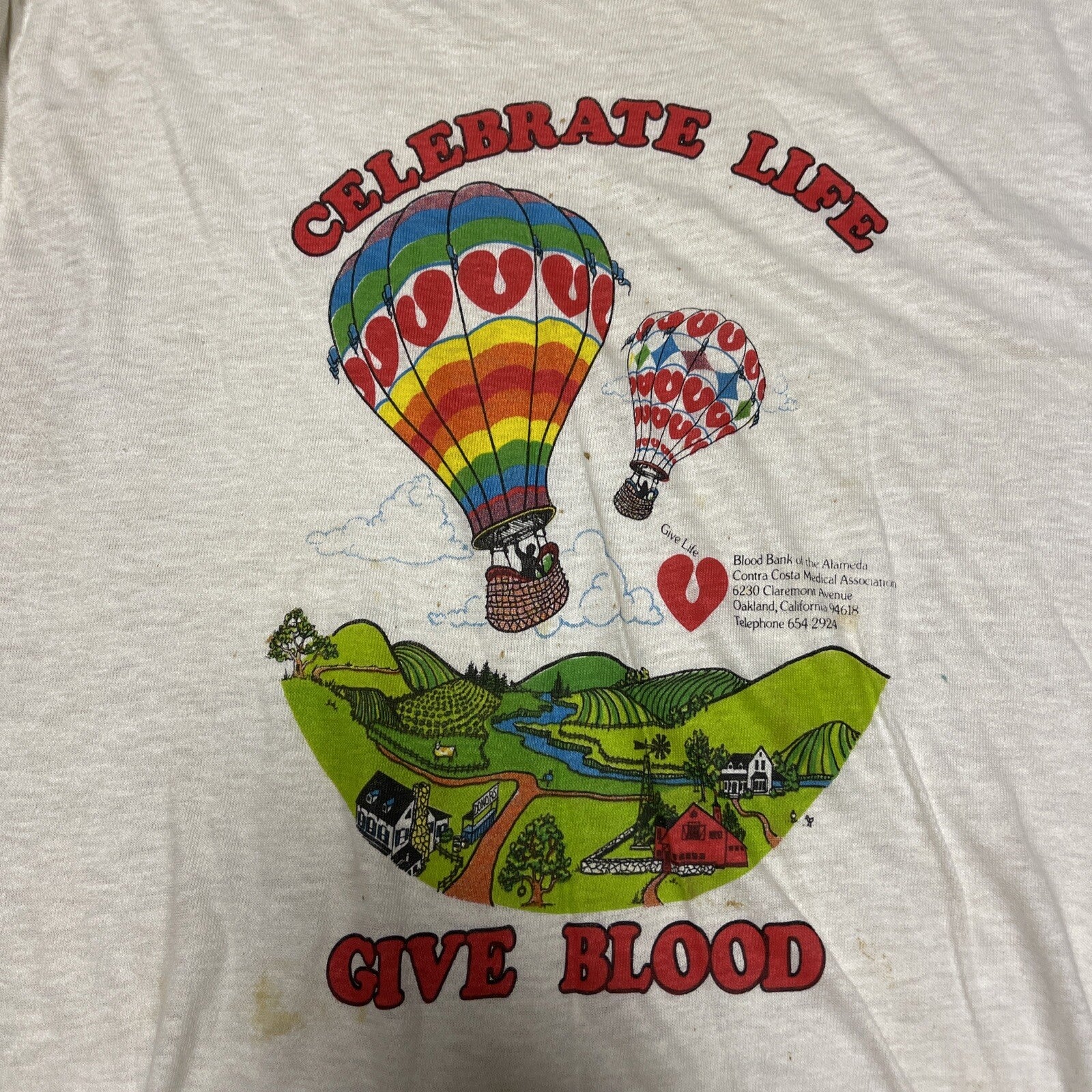 VTG 80s Oakland CA Celebrate Life T Shirt SZ L  Give Blood Single Stitch0