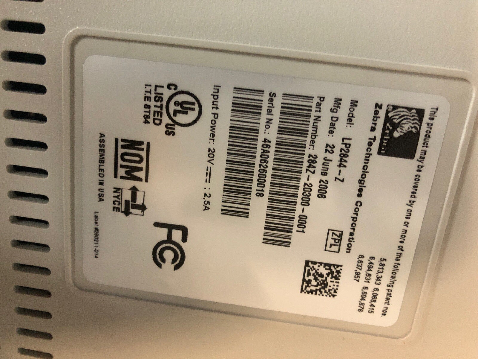 Zebra LP 2844-Z Thermal Label Printer With Automatic Cutter - 284Z-20302-00013