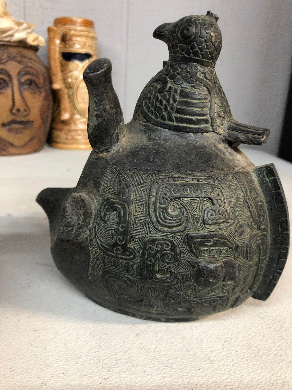 Vintage Asian Or Egyptian Or South American Metal Owl Hawk W Bird Head.5