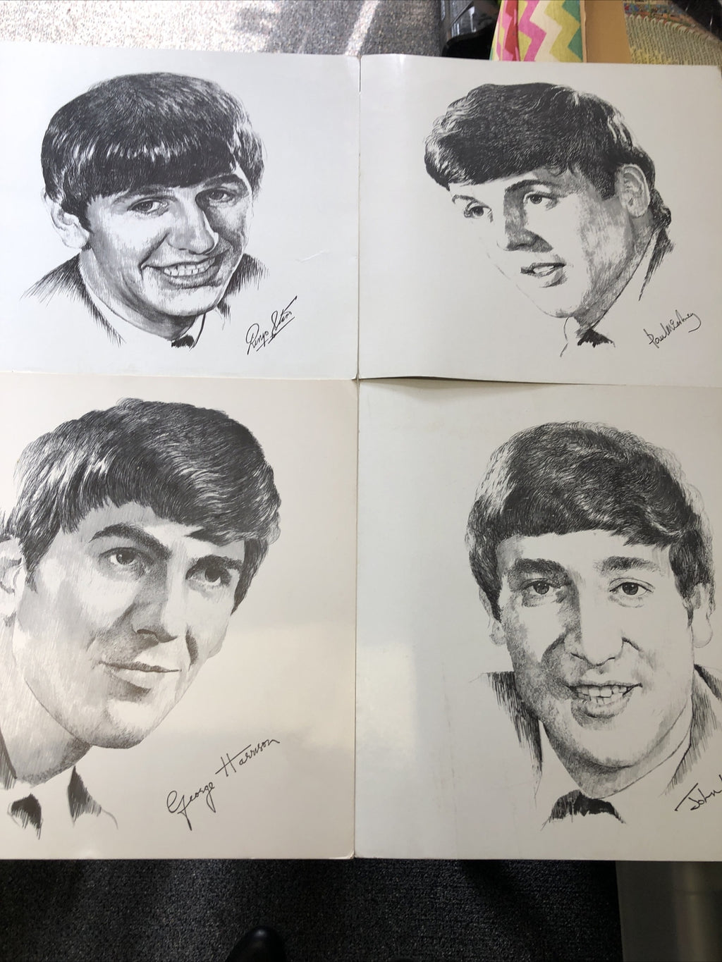 Vintage-The Beatles Pictorials On Card Stock- 1970s - Lot Of 4 - 12.5”X12.5”0