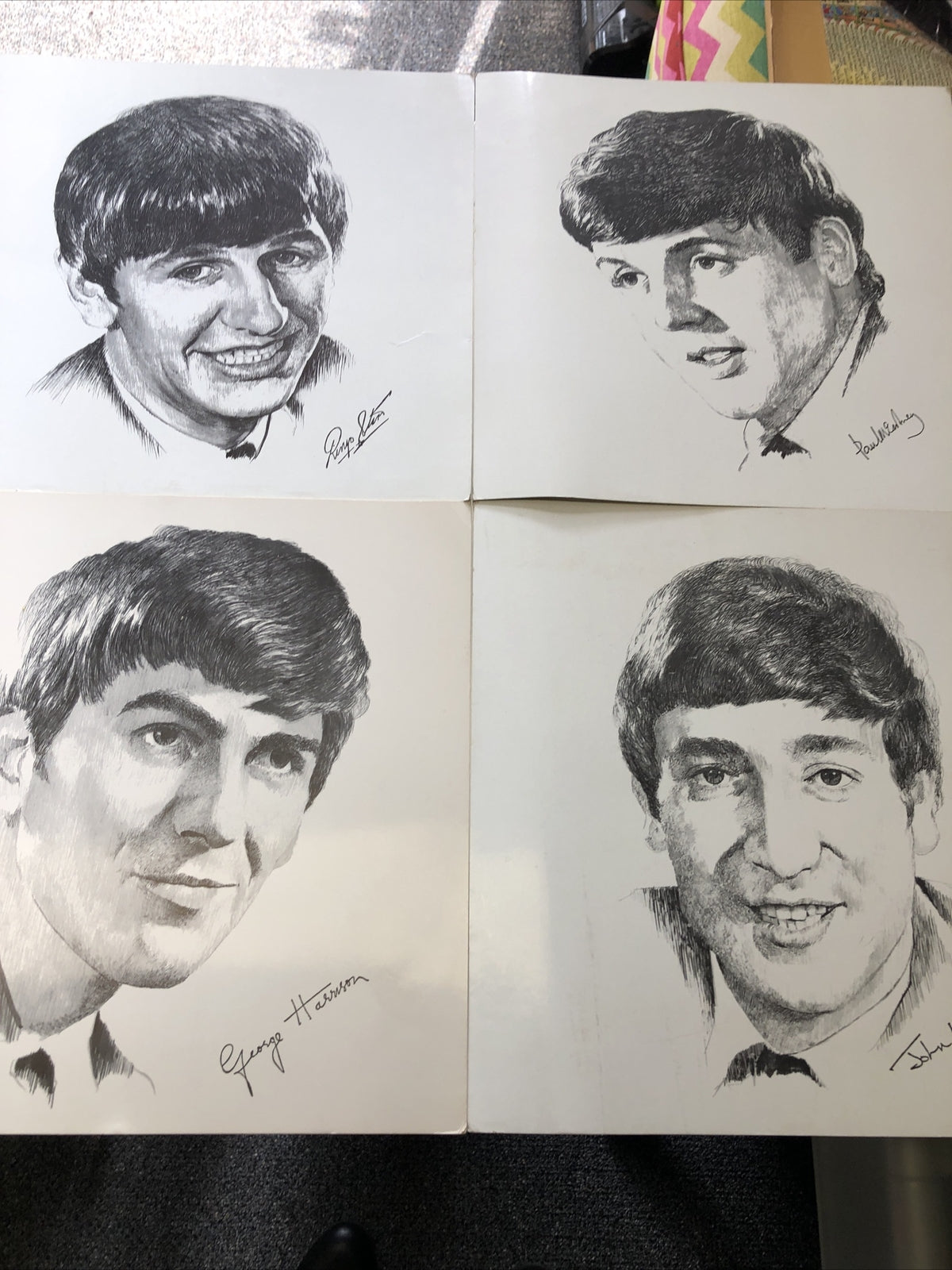 Vintage-The Beatles Pictorials On Card Stock- 1970s - Lot Of 4 - 12.5”X12.5”0