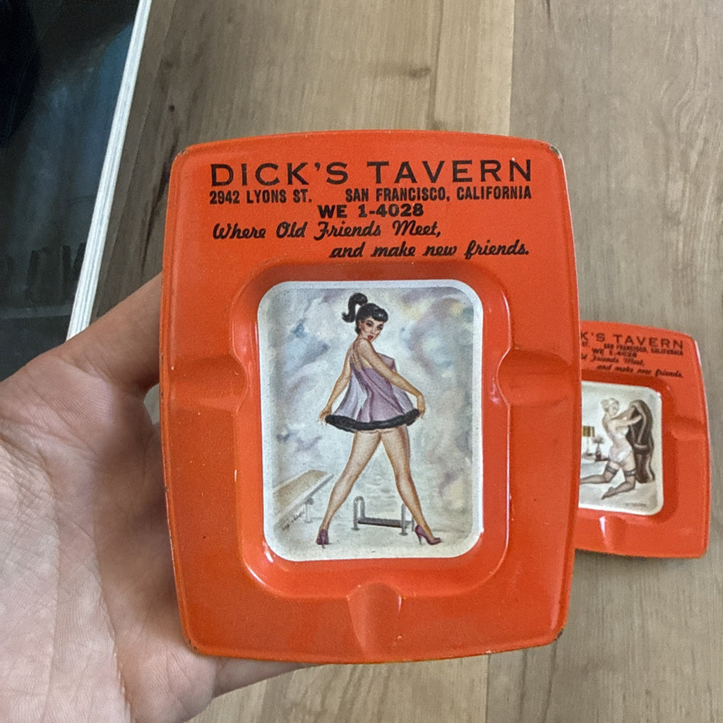 Vintage Dicks Tavern San Francisco Tin Pinup Girl Advertising Ashtray Lot2