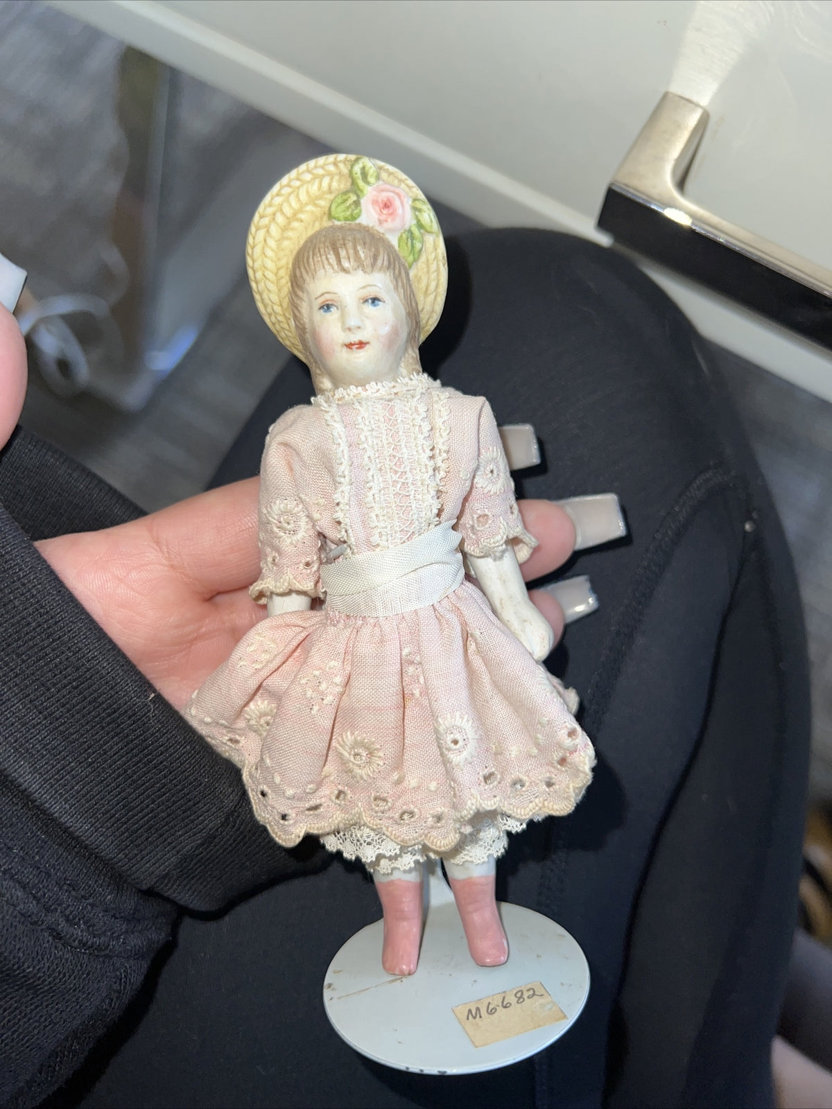 5” Small Vintage German Doll Figure Bisque With Pink Dress1