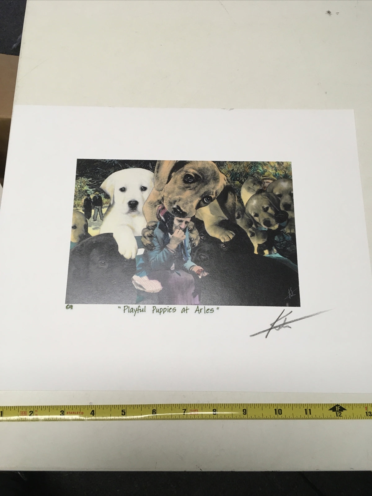 1991 Artist BARRY KITE Signed Print “Playful Puppies At Aries” Pop Art, 14”x11”2
