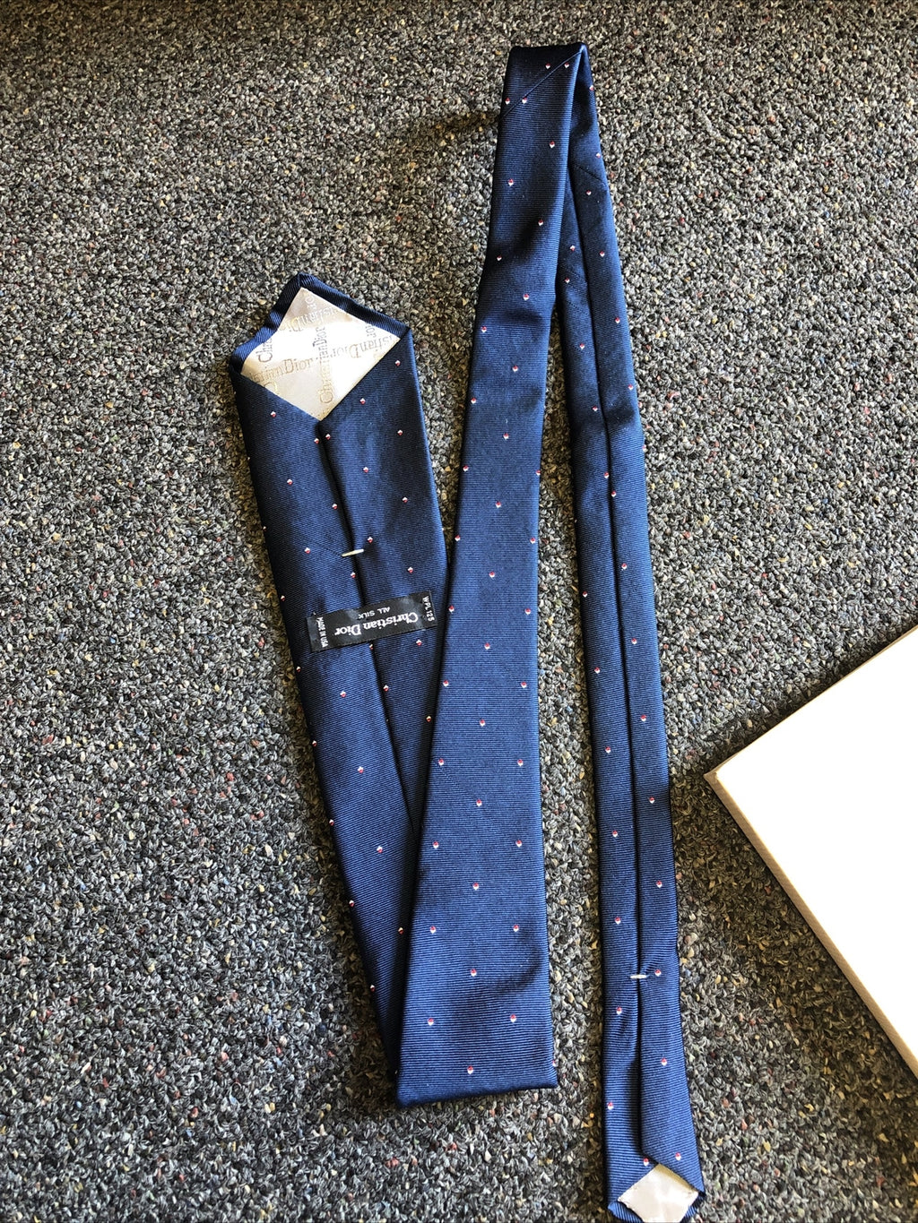 Vintage Christian Dior All Silk Necktie Navy Blue3
