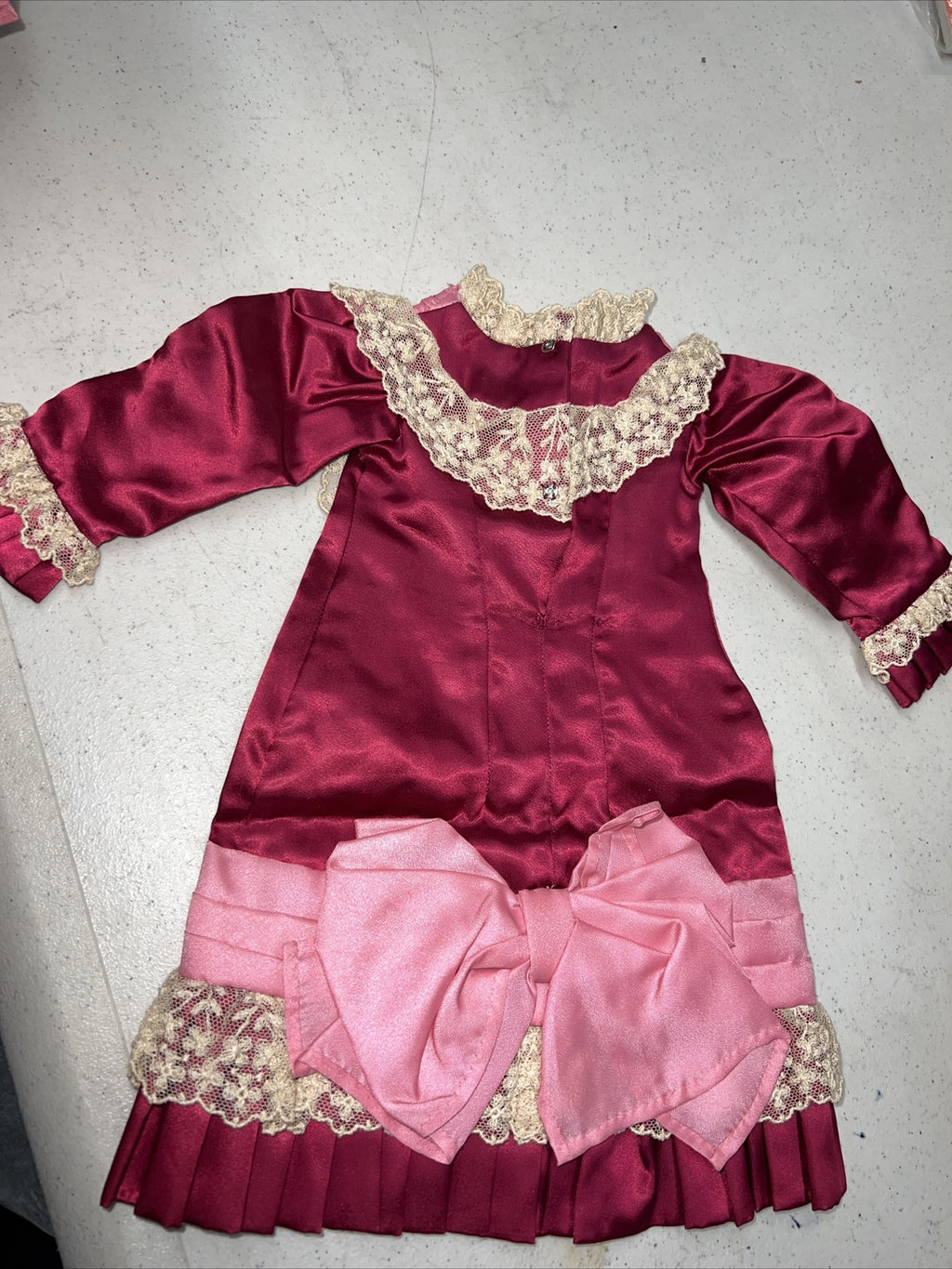 Beautiful Pink Antique Vintage 1800’s Doll Dress and Hat Set5