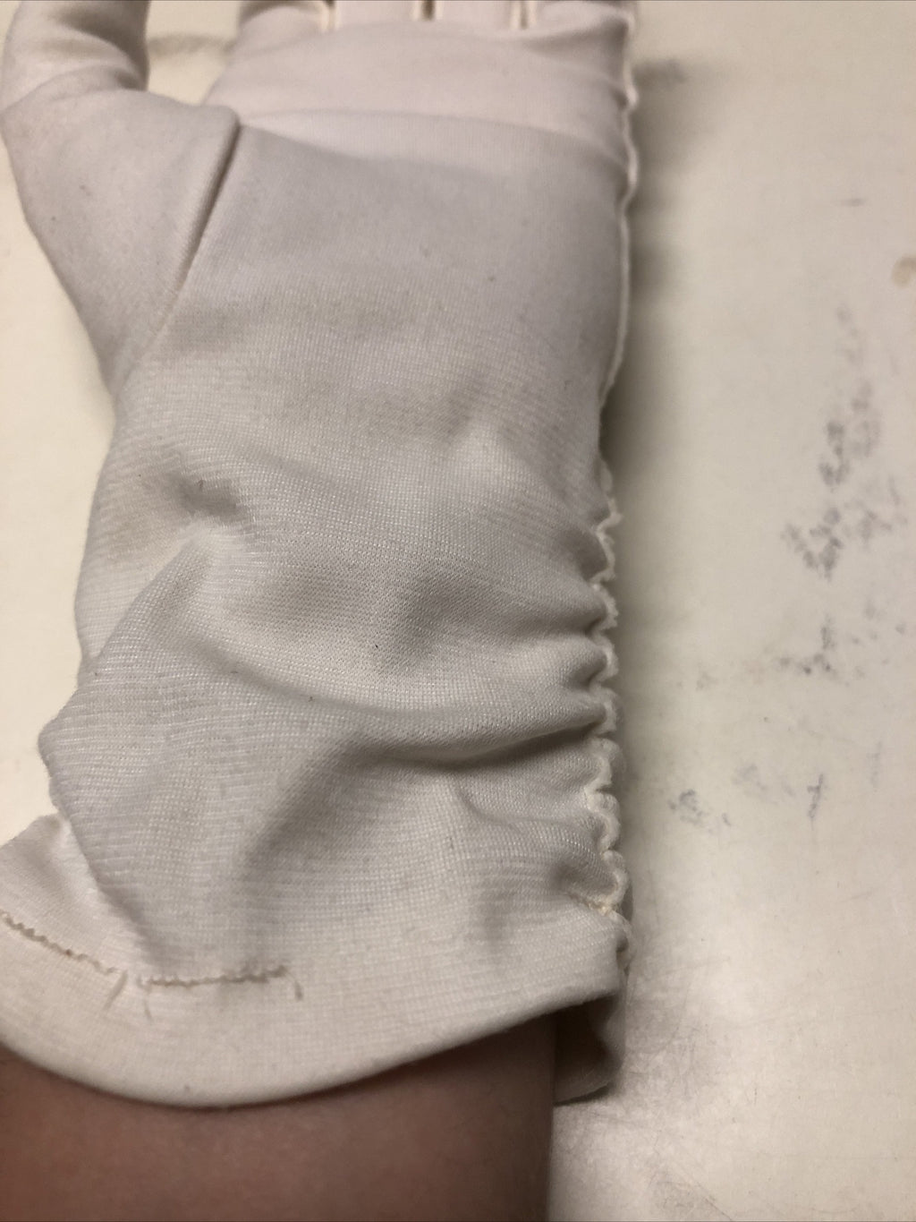 Vintage Ladies Gloves Nylon Size 7 Off White Costume Prop Display Unfinished2
