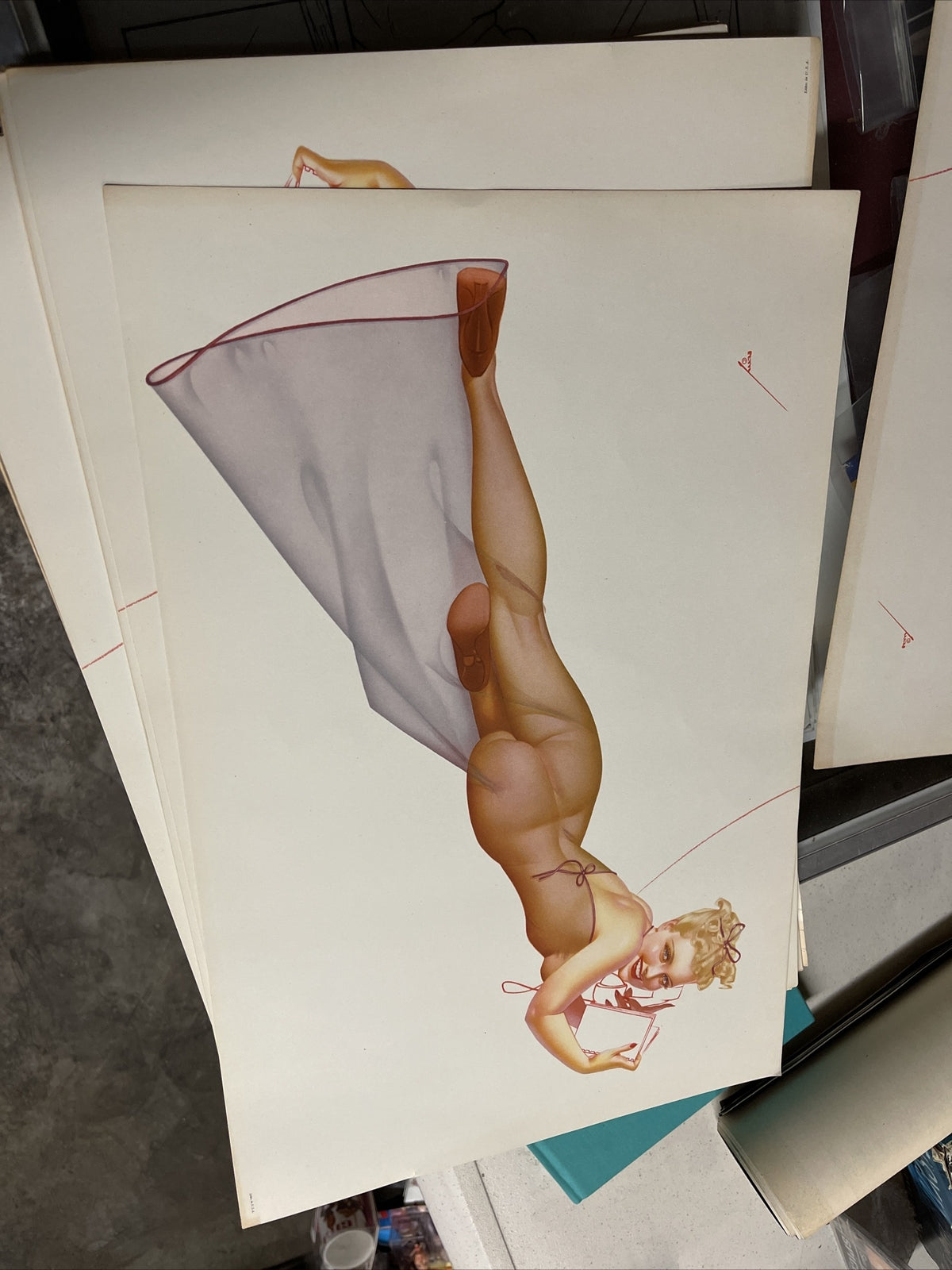 Original 1940s David Perry Pinup Girl Vintage Print 18.5” X 13” Gil Elvgren Era0