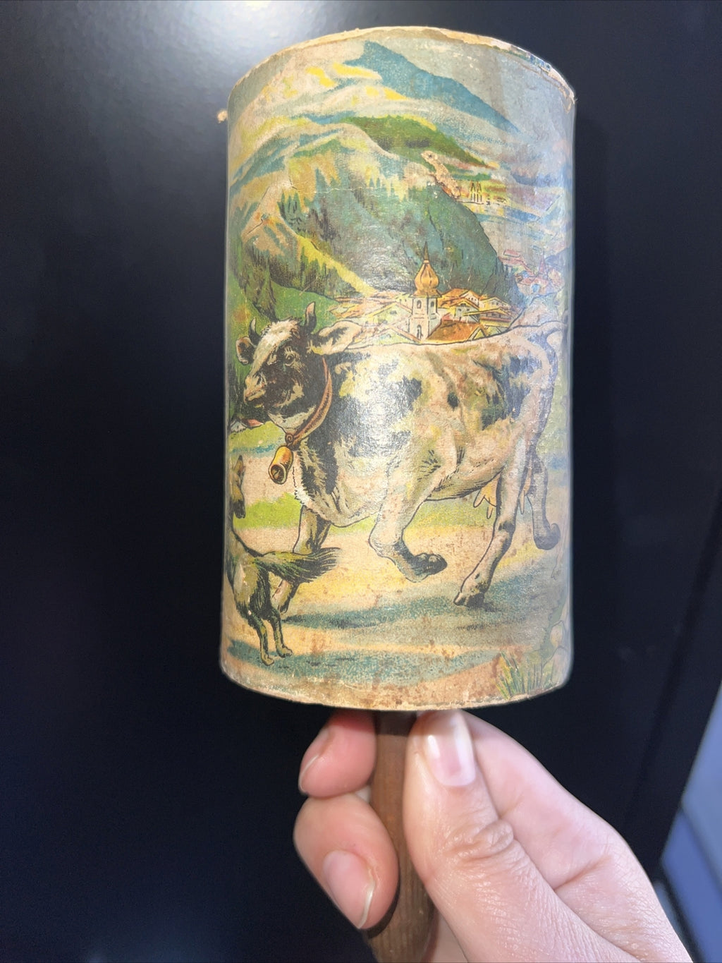HTF Antique Celluloid Cylinder Handled Baby Rattle - Germany Scenery5