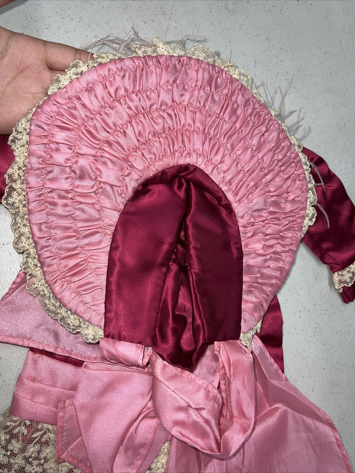 Beautiful Pink Antique Vintage 1800’s Doll Dress and Hat Set6