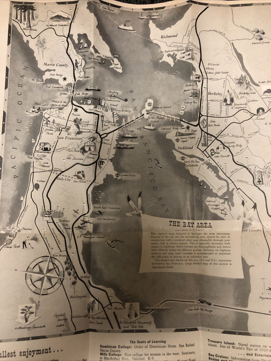 Rare CALIFORNIA SAN FRANCISCO / Welcome Map to San Francisco and Bay Area 19504