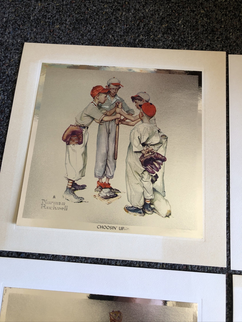 Vintage Norman Rockwell Foilcraft 4 piece print set, The Four Seasons in Sports4