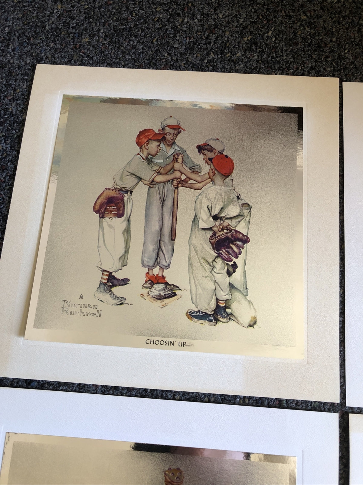 Vintage Norman Rockwell Foilcraft 4 piece print set, The Four Seasons in Sports4