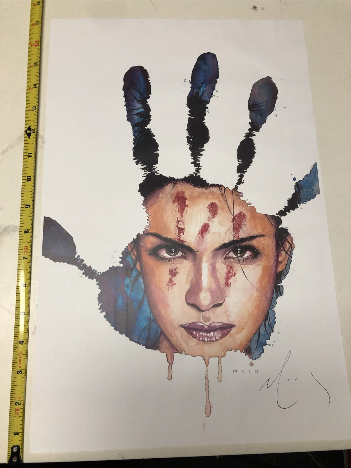 Signed Kabuki Art Poster watercolor Woman Hand Print MACK3