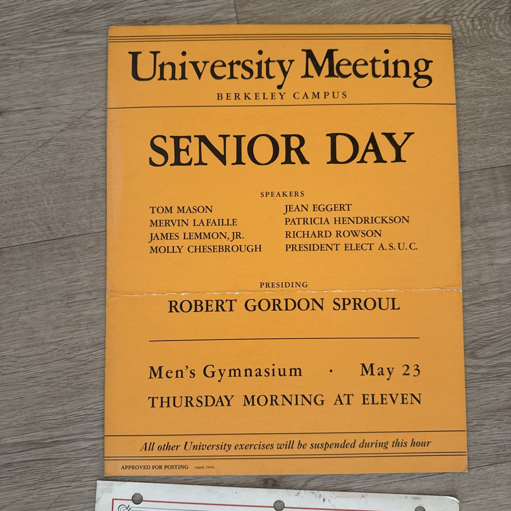 Vtg 1940s UC Berkeley Commencement Memorabilia Poster University of California1
