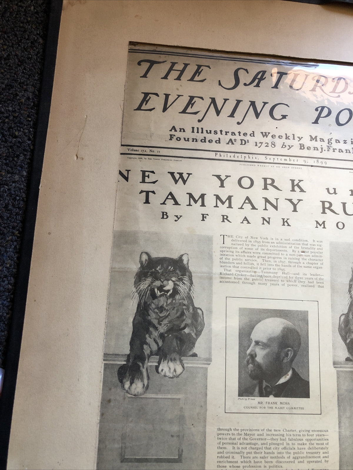 THE SATURDAY EVENING POST MAGAZINE SEP. 9, 1899 FRAMED FRONT COVER ILLUSTRATED3