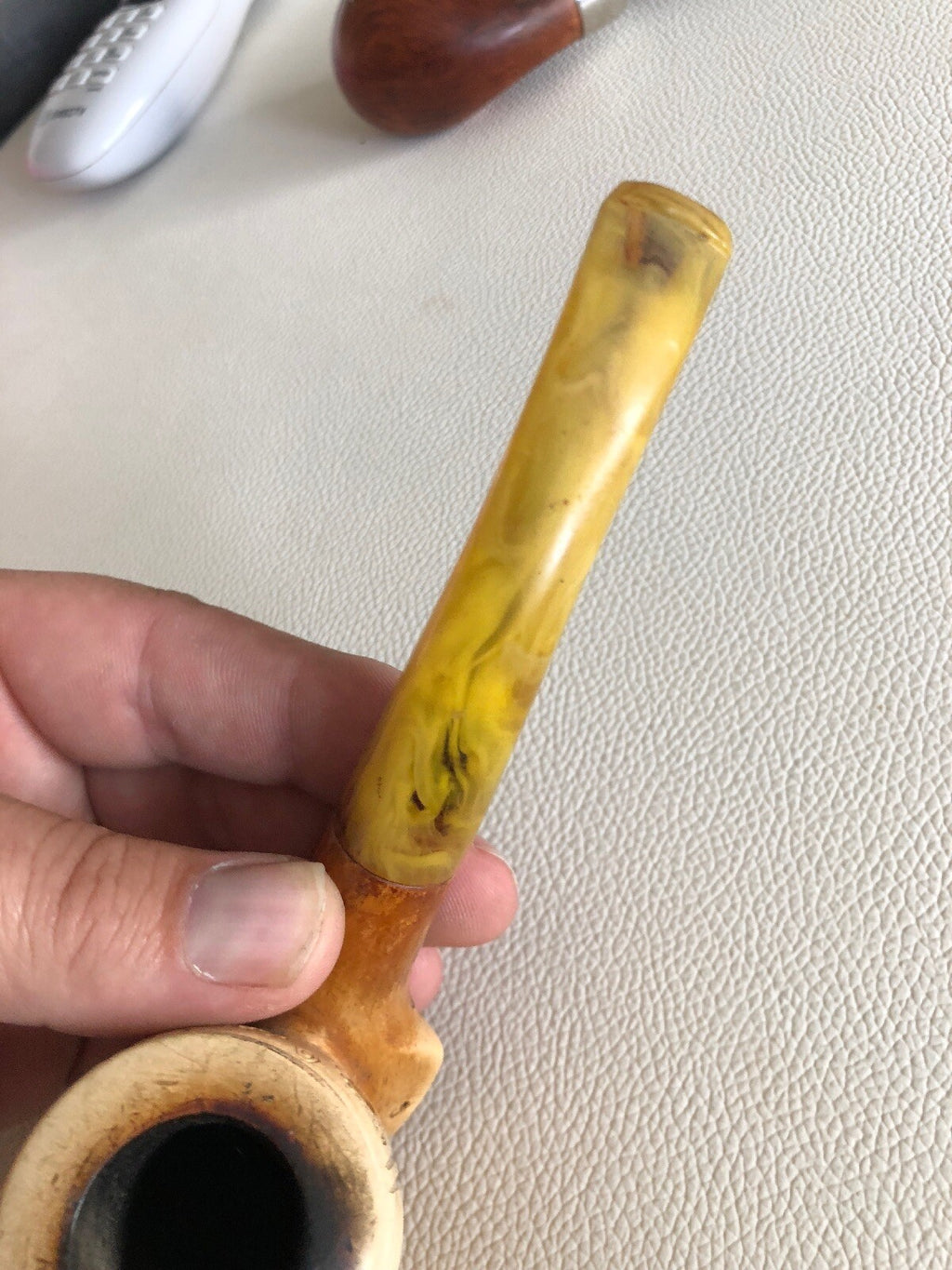 Antique Carved Figural Sultan Meerschaum Pipe High Detail Egg Yolk Stem8