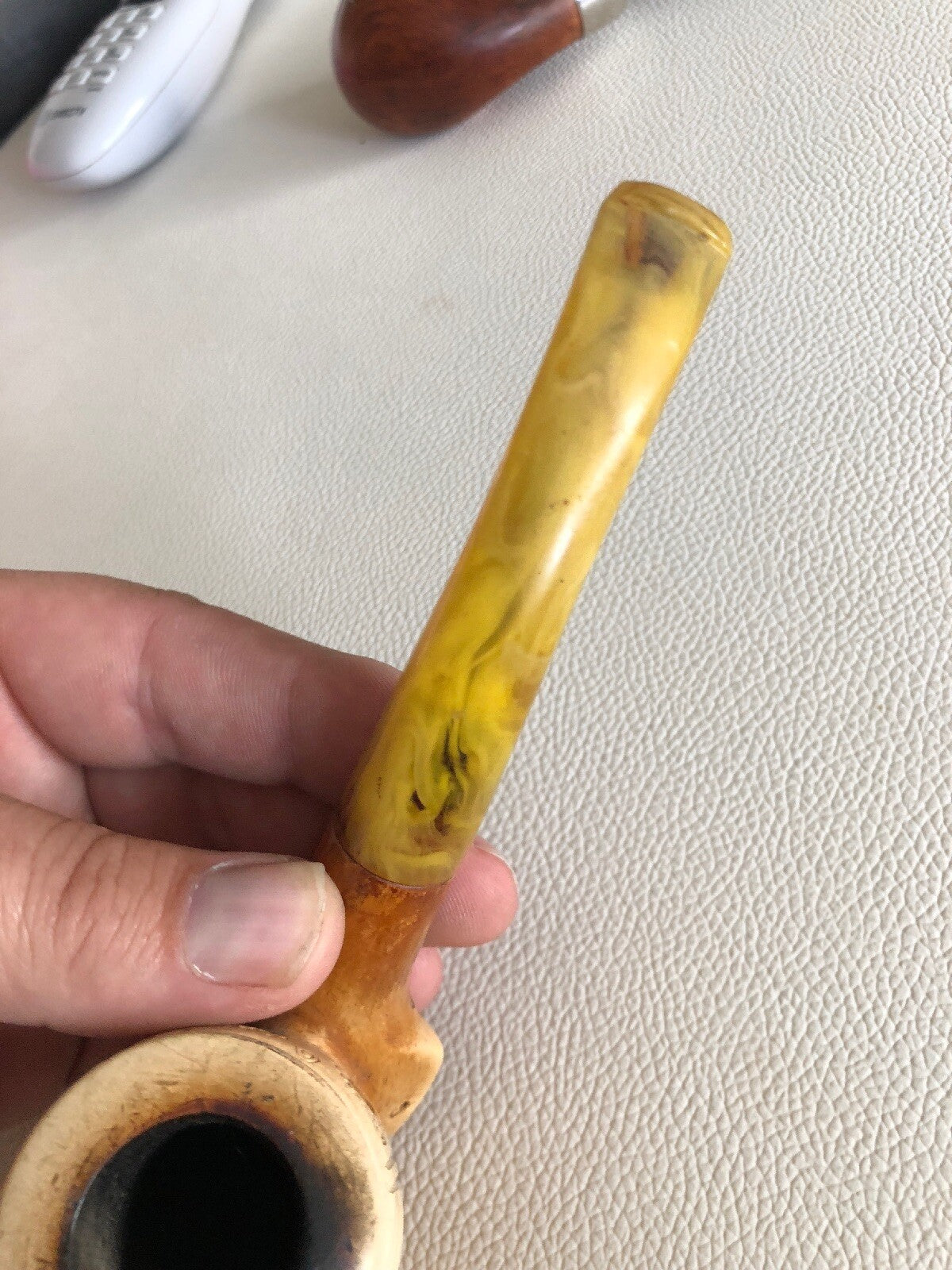 Antique Carved Figural Sultan Meerschaum Pipe High Detail Egg Yolk Stem8