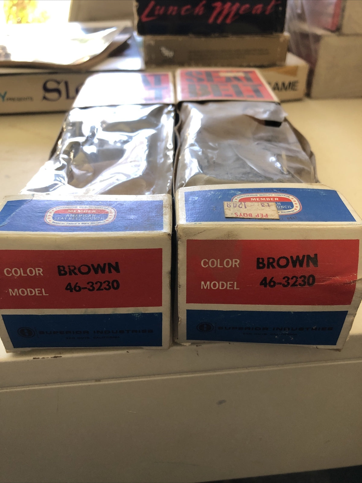 NOS Pair Vintage Superior Brown Lap Seat Belts Model 46-3230 Grand Prix2